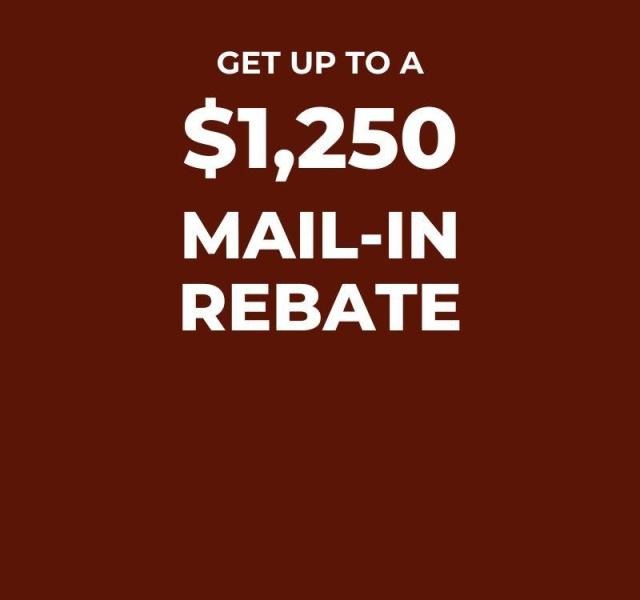 Sale graphic that says "Get up to a $1,250 mail-in rebate" on a dark red background.